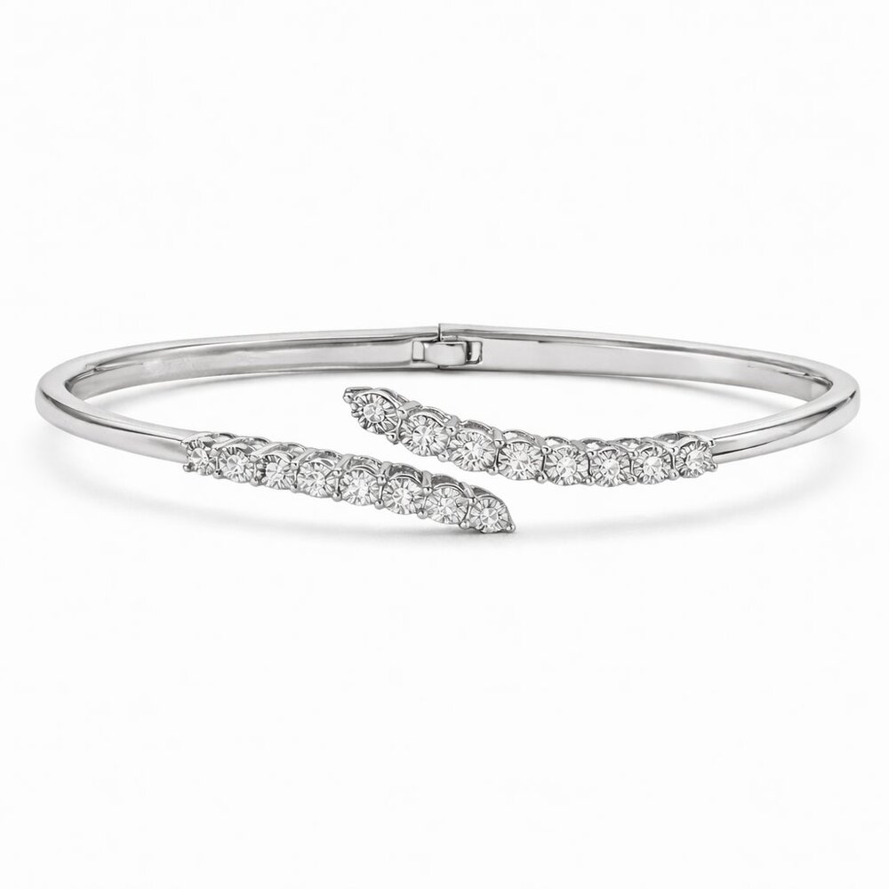 Natural Diamond Cuff Bracelet 1/4 ct 925 Sterling Silver Hinged Diamond Bangle